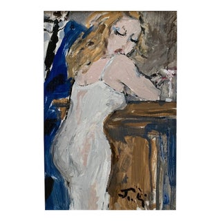 Bruno Paoli "Characters" Original Italian Modern Figurative Group Portrait, 20th Century Florence Italy Fine Art Painting, Oil on Canvas, 21.5x18" For Sale