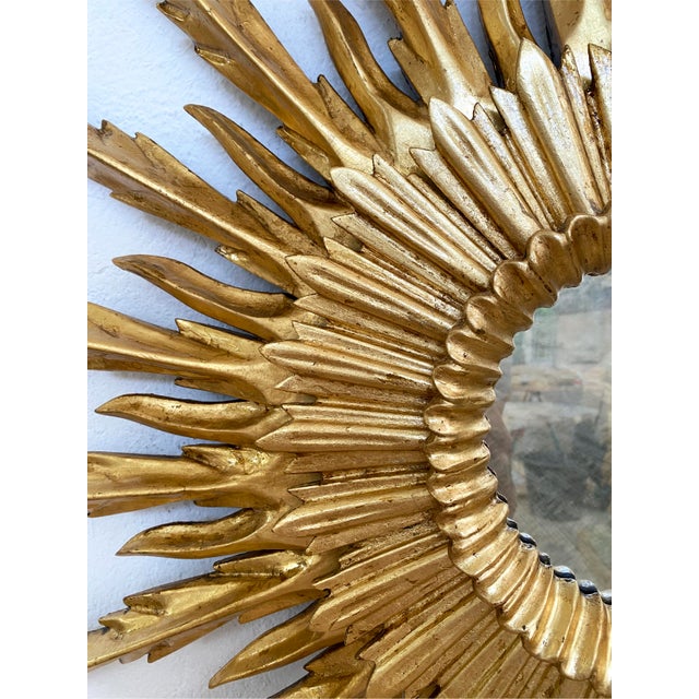 Mid 20th Century Sunburst Carved Golden Mirror For Sale - Image 10 of 10
