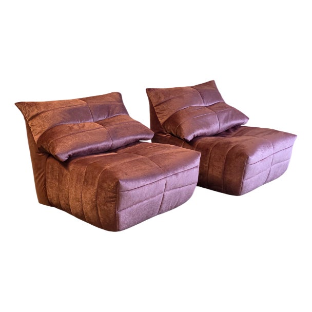 Vintage Lounge Chairs in Velvet Rose Fabric by Marc Held for Dunlopillo, 1970s, Set of 2 For Sale