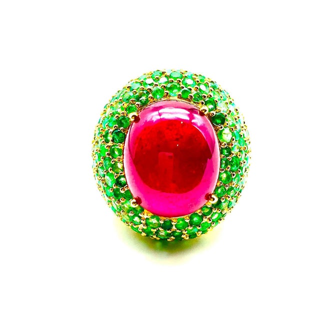 Bochic "Orient" Vintage Ruby & Emerald Cocktail Ring Set In 18K Gold & Silver For Sale - Image 11 of 18