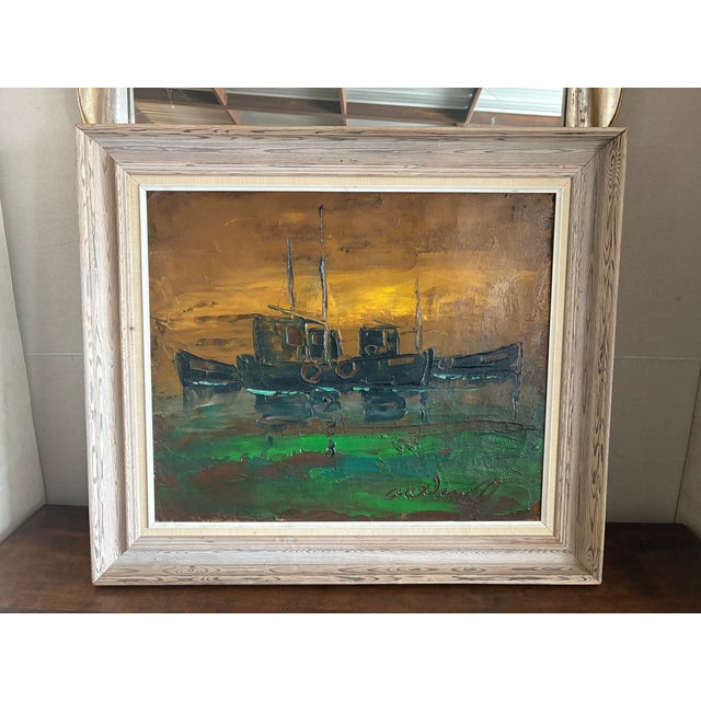 1950s Mid-Century Framed Impressionistic Marine Painting For Sale - Image 9 of 9