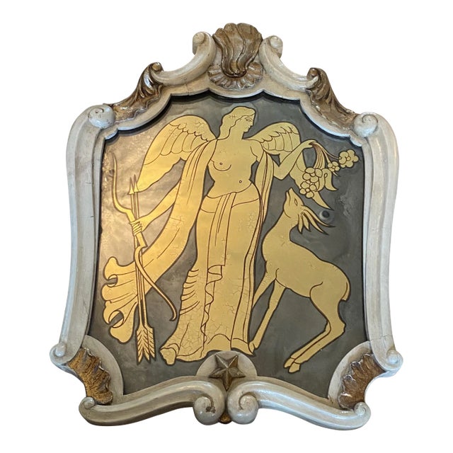 Early 20th Century Maison Jansen Verre églomisé French Style Mid Century Carved Gilt Mirror For Sale