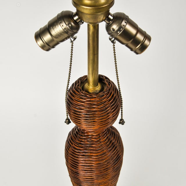 Antique Wicker Lamp Figural Tall Double Bulb Statement Lamp For Sale - Image 10 of 12