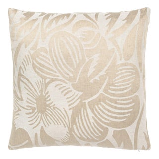 Scalamandre 22" x 22" Deco Flower Pillow in Linen For Sale