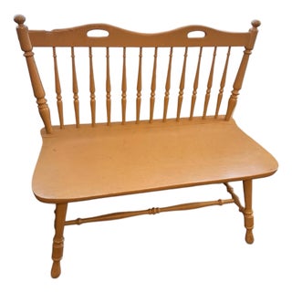 Vintage Maple Colonial Style Spindle Bench For Sale