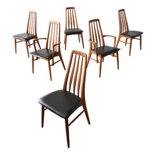 1960s Mid-Century Modern Danish Set of 6 Chairs in Teak Model Eva by Niels Kofoed For Sale