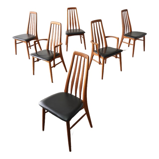1960s Mid-Century Modern Danish Set of 6 Chairs in Teak Model Eva by Niels Kofoed For Sale