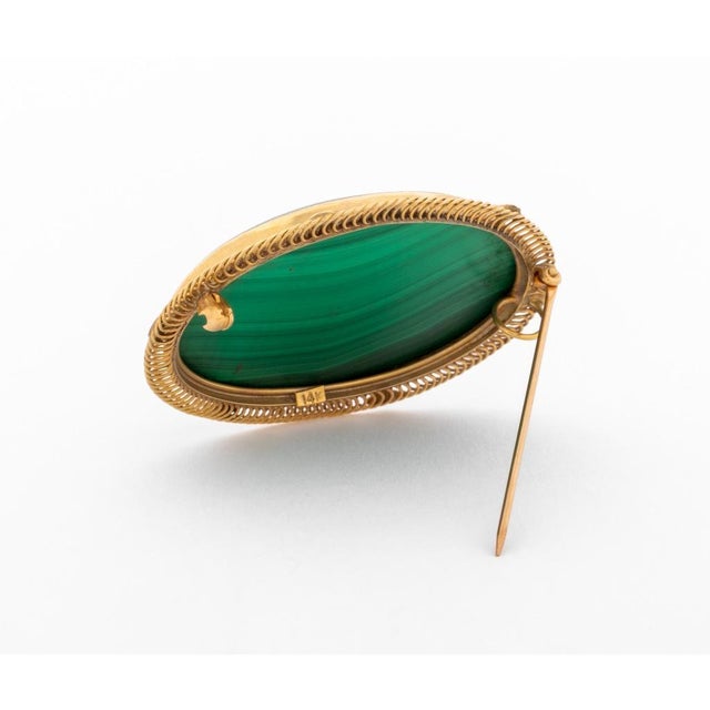 Victorian 14k Yellow Gold Malachite Brooch Pendant For Sale - Image 3 of 7
