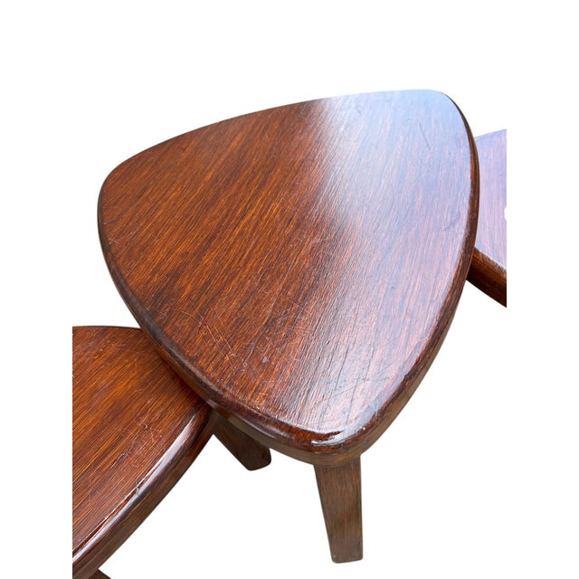 Triangular Oak Nesting Tables from Pierre Chapo, 1970s, Set of 3 For Sale - Image 9 of 11