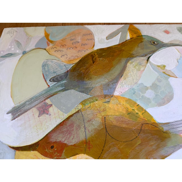 This lovely layered painting depicts Curve Billed Thrashers one atop the other. I started with play and underneath the...