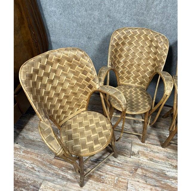 Armchairs in Woven Chestnut and Bentwood, 1950s, Set of 4 For Sale - Image 3 of 8