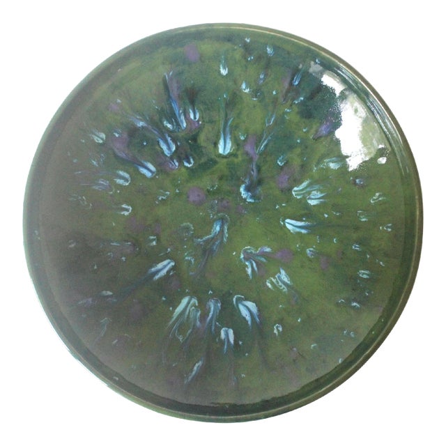 Mid-Century Modern Large Shallow Studio Pottery Bowl With Drip Glaze For Sale