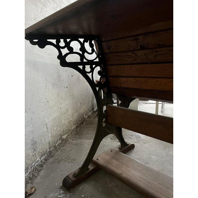 Brown Double School Desk with Cast Iron Frame, Early 20th Century For Sale - Image 8 of 10