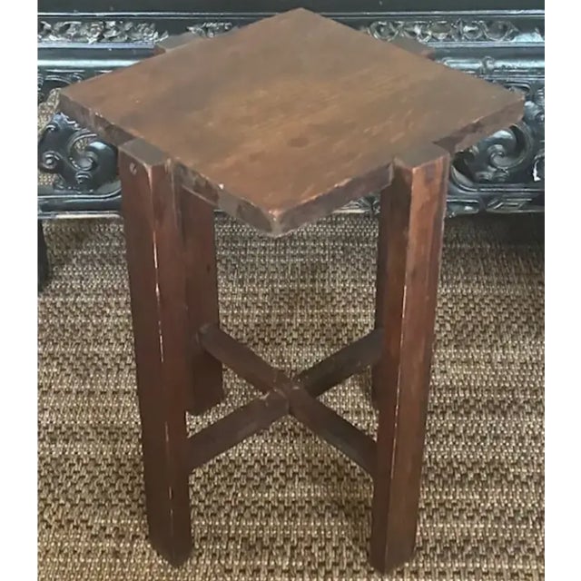 Wood Antique Arts and Crafts Wood Side Table, Plant Stand For Sale - Image 7 of 9