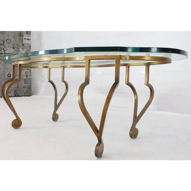 1970s Mid-Century Modern Oval Glass Gold Wrought Iron Base Coffee Table For Sale - Image 11 of 13