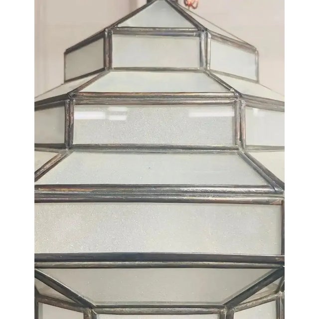 Art Deco Style White Milk Glass Handmade Chandelier, Pendant or Lantern For Sale In New York - Image 6 of 12