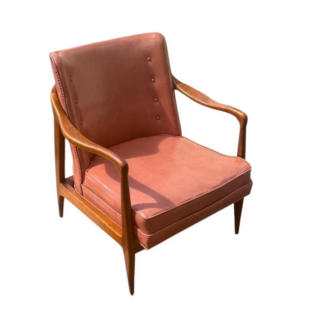 Restored Vintage Mid-Century Modern Sculptural Solid Wood Lounge Chair With Tufted Vinyl Upholstery For Sale - Image 10 of 10
