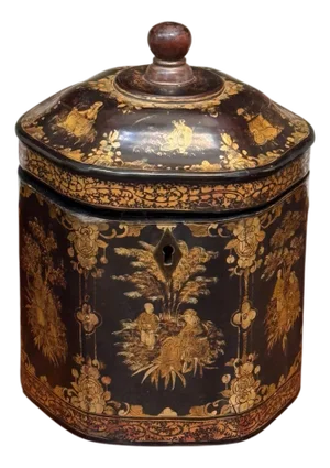 Early 19th Century Chinese Export Lacquer Tea Caddy in Cylindrical Form