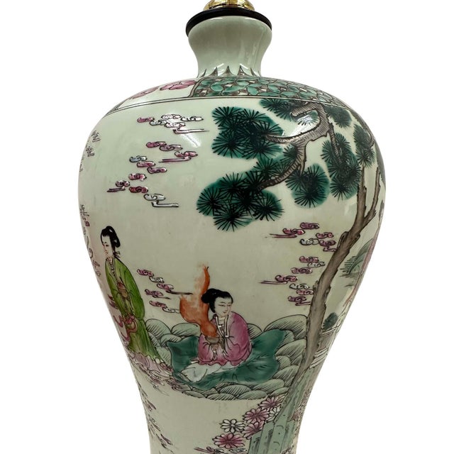 Mid-20th Century Vintage Chinese Hand-Painted Porcelain Vase Table Lamp For Sale - Image 16 of 18