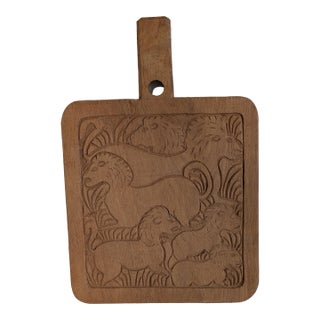 Hand Carved Folk Art Cutting Board Lion Motif For Sale