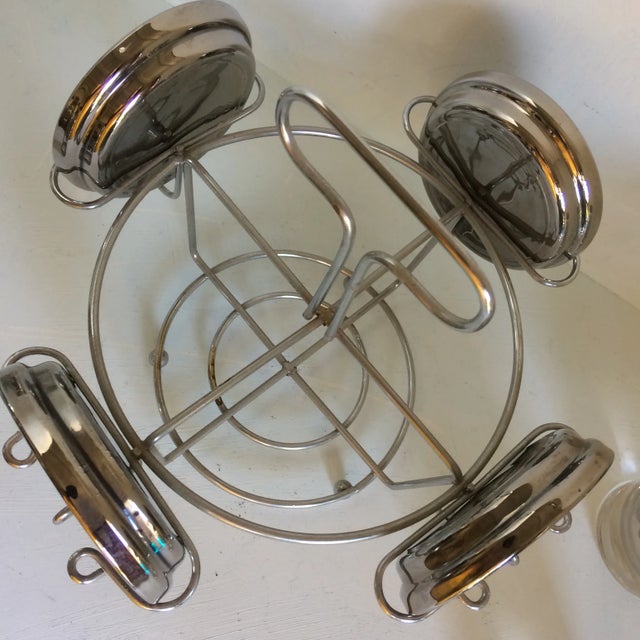 Platinum Banded Kimiko 4 Glass and 4 Coaster Cocktail Set in Caddie For Sale - Image 10 of 13