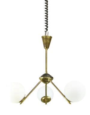 Art Deco Italian Brass and Opaline Chandelier