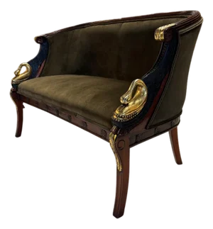 Empire-Style Swan Settee in Olive Velvet