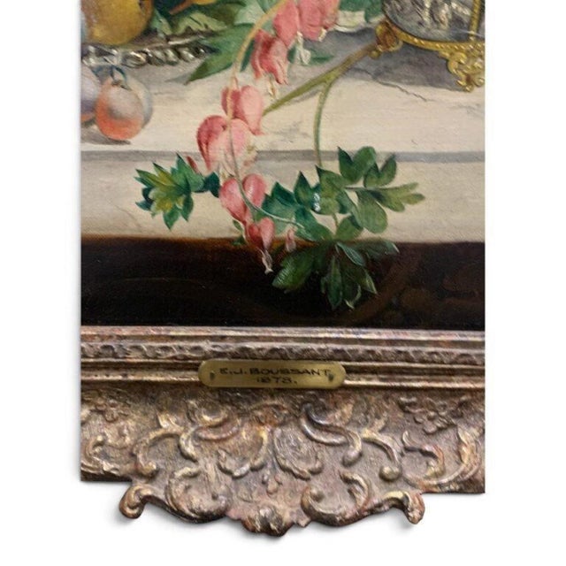 Traditional 1878 e.j. Boussant Still Life Oil Painting — Fruit & Wine For Sale - Image 3 of 8