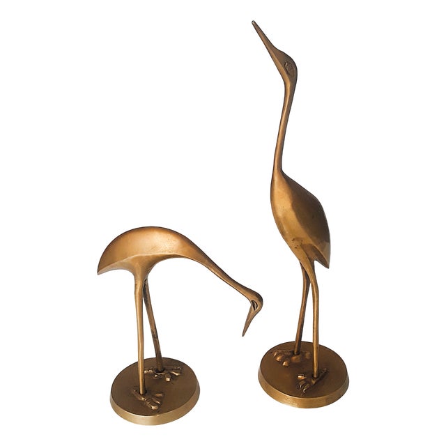 Vintage Crane Figures in Brass and Metal, 1950s, Set of 2 For Sale