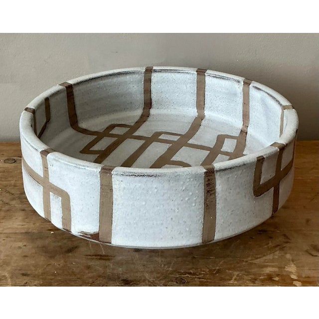 Vintage Boho Glazed Ceramic Intersection Bowl For Sale In West Palm - Image 6 of 8