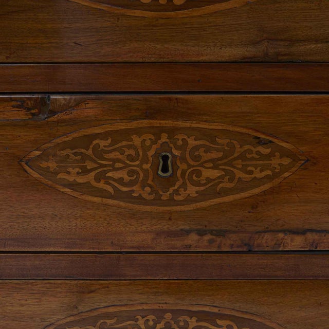 Walnut Lyre Chest with Three Drawers, 19th century, Piedmontese origin, in excellent condition, restored approximately...