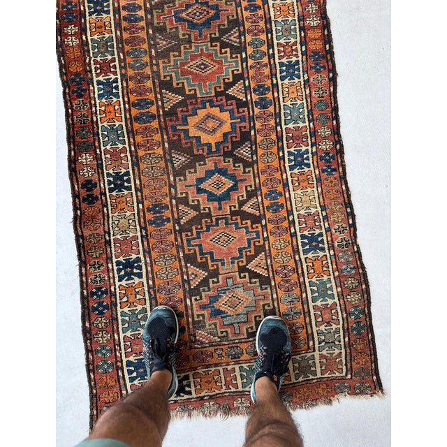 1930s Tangerine Melon Beautiful Tribal Pattern Rug 3.5 x 10 For Sale - Image 4 of 9