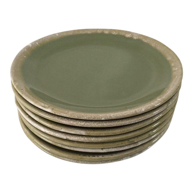 MidCentury Hull Pottery Green Drip Glaze Dinner Plates Set of 8