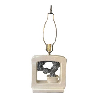 Mid 20th Century MCM Crackle Glaze Asian Bonsai Ceramic Lamp For Sale