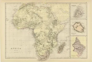 Antique Map of Africa with Insets of Mauritius, Reunion and Natal, 1882