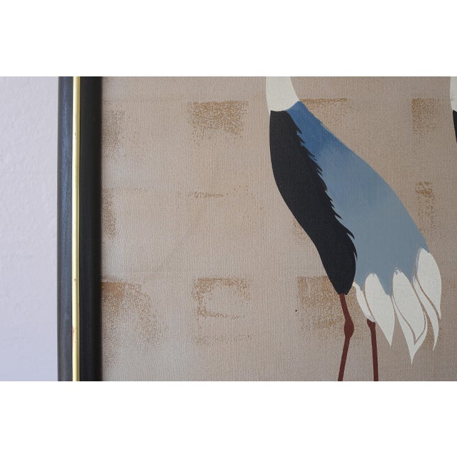 Vintage Mid Century Japanese Cranes Painting Signed Campos For Sale - Image 10 of 14