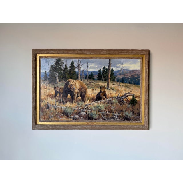 Rustic 2006 Brian A. Grimm (B. 1968) “Watchful Eye” Original Wildlife Impressionist Oil on Masonite Painting – Rustic Wood Framed For Sale - Image 3 of 12