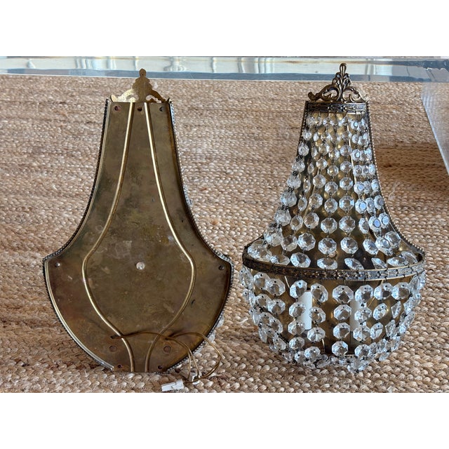 Pair of Vintage Hollywood Regency / French Empire-Style Basket Wall Sconces For Sale - Image 12 of 12