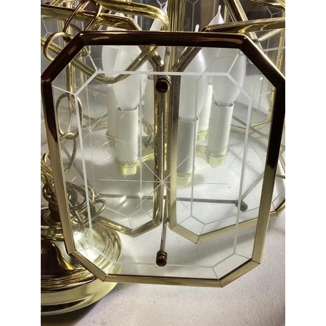 Vintage Brass & Glass Starburst Chandelier 16" Hanging Ceiling Light Fixture For Sale - Image 4 of 13
