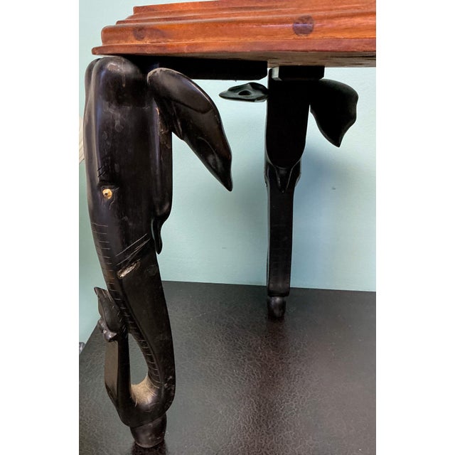 English Early Anglo-Indian Carved Elephant Form Drinks Table W/ Parquetry Sunburst Top For Sale - Image 3 of 8