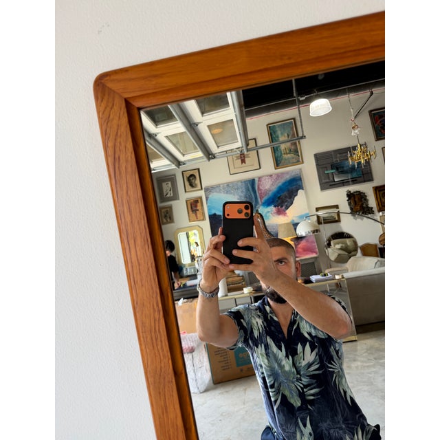 1980s Mid-Century Danish Modern Teak Wall Mirror With Built-in Shelf by Fakse, Denmark For Sale - Image 5 of 13