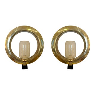 Contemporary Pair of Circle Brass and Murano Glass Sconces, Italy For Sale