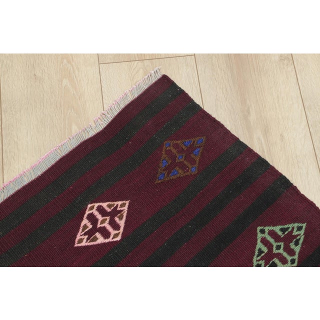 1970s Cabin Style Stripe Design Hand Knotted Oushak Natural Wool Kilim Rug For Sale In Sacramento - Image 6 of 13
