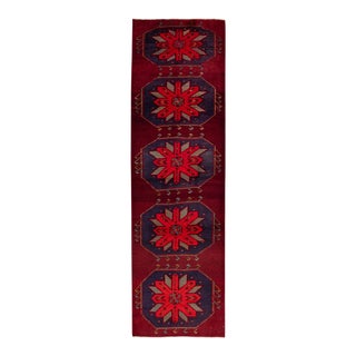 Vintage Persian Heriz Handmade Red Geometric Wool Runner For Sale