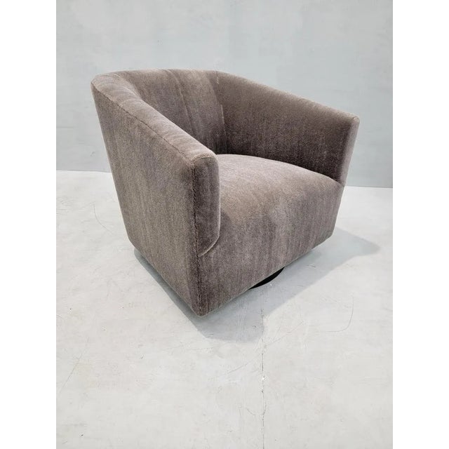 Early 21st Century Restoration Hardware Italian Shelter Arm Swivel Lounge Newly Reupholstered in Taupe Mohair For Sale - Image 5 of 9