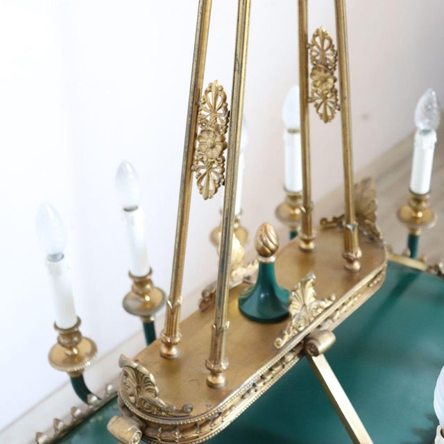 Chandelier in Gilded Bronze and Green Lacquered Metal For Sale - Image 15 of 18