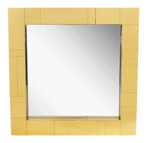 Mid-Century Brass Square Cityscape Mirrors in the Style of Paul Evans