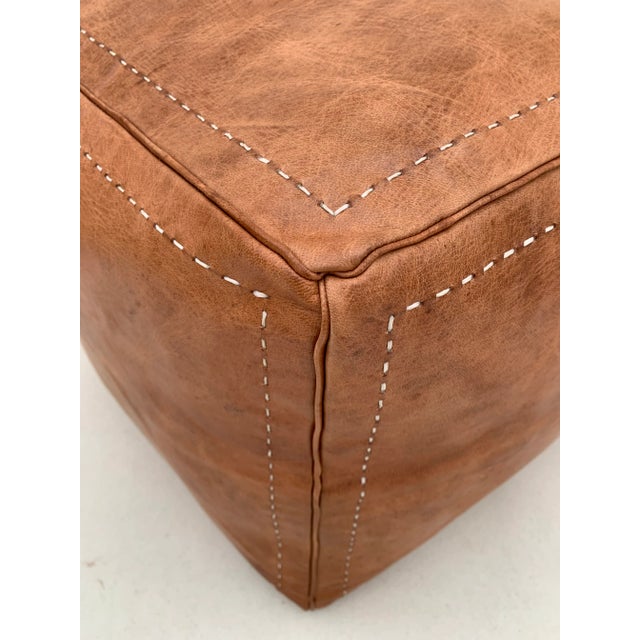 Early 21st Century Square Brown Chocolate Moroccan Leather Pouf Cover For Sale - Image 5 of 10