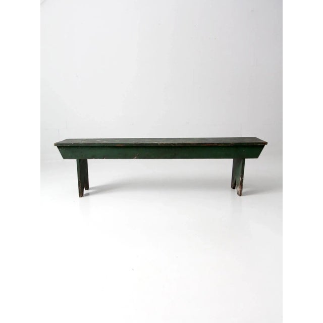 Antique Primitive Green Farmhouse Bench For Sale - Image 6 of 13