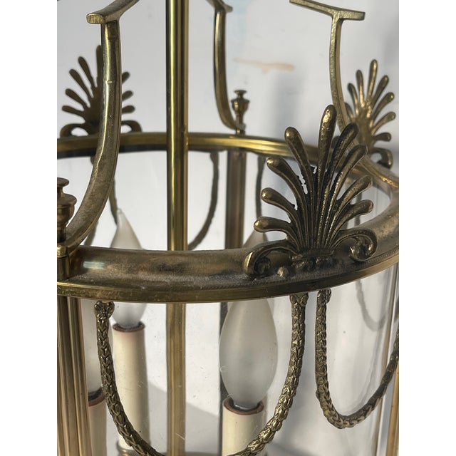 Brass 1940s Elegant Brass Neoclassical Pendant Chandelier For Sale - Image 8 of 8